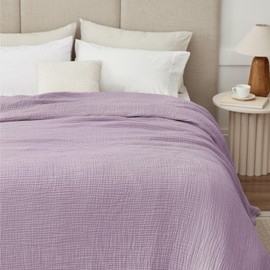 Kozyhvn 100% Cotton Muslin Blanket Twin XL 66" x 90", Breathable and Cooling Bed Blankets, Soft Boho Coverlet Bedspread, Gauze Bedding for Adults All Season, Purple, Lavender