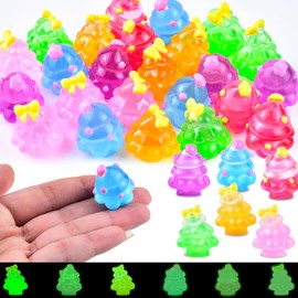 24 PCS Luminous Mini Christmas Tree Resin Mini Christmas Decorations Small Miniature Christmas Crafts for Dollhouse Micro Fairy Garden Landscape Aquarium Potted Decor