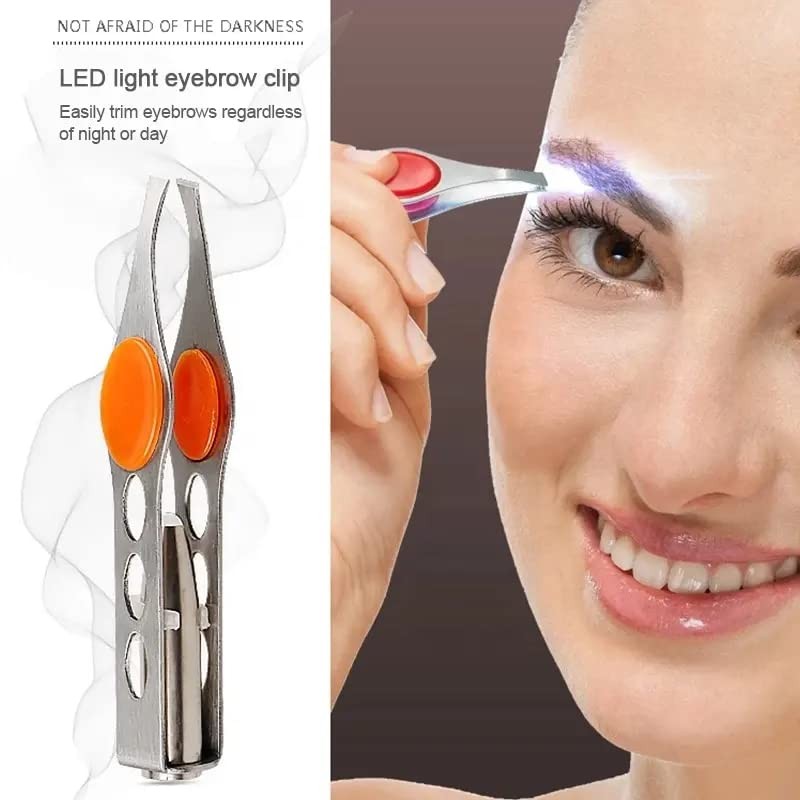 Professional tweezers with steel LED light for eyebrow and hair