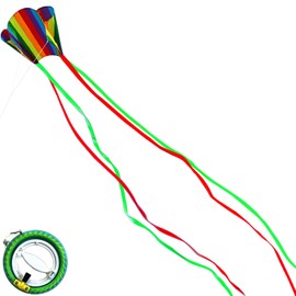 HENGDA KITE for Kids&Adults Rainbow Parafoil Kite with 5m Long Tail,with 700 Feet Kite Reel String, Easy to Fly, Suitable for Children to Play, do not Need to Assemble，Perfect for Beach Fun