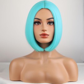 WTHCOS Light Blue Wig Short Bob Wigs Short Straight Blue Teal Wig for Women Girls Middle Part Heat Resistant Synthetic Wigs for Daily Use Cosplay Wig With Wig Cap