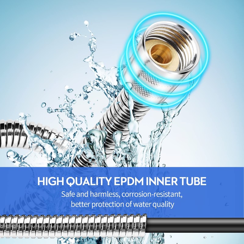 Shower Hose 1m(39"), Chrome Stainless Steel Shower Pipe, Anti-Kink and