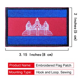 EmWoot 2PCS Cambodia Flag Patch Embroidered Morale Patch Military Tactical Patches Hook and Loop