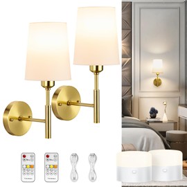 Glitnous Wall Sconces Battery Operated, Battery Operated Wall Sconce with 13000mAh Magnetic Bulbs and Remote, Rechargeable Wall Sconce Set of 2, WirelessWall Lamp/Lights for Bedroom (Gold)