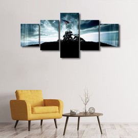 American Soldier Military Canvas Wall Art American Flag WWII Wall Art for Living Room Pictures for Bedroom Modern Home Decor Office Bathroom Decorations Artwork Framed Ready to Hang, 50"Wx24"H