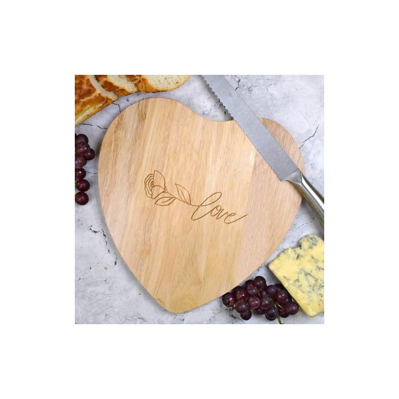 'Rose Love Text' Wooden Heart Shaped Chopping/Cutting Board (WB00085098)