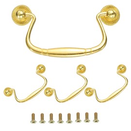 uxcell 4pcs Bail Pull Handle, 4 Inch Bail Drawer Pull Swing Drawer Pulls, 81mm/3.2 Inch Hole Centers, for Wooden Dresser Cupboard Light Gold