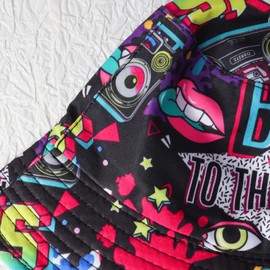 JJDreams 80s Bucket Hat Unisex Fishing Hat Retro Hat Fashionable Summer Hat Foldable Outdoor Fishing Hat, A1.Black-white