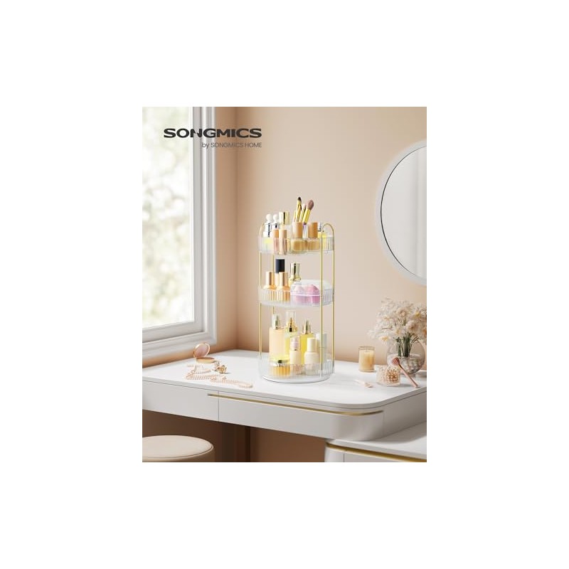 SONGMICS Makeup Organiser Rotating Cosmetic Organiser Round 3 Tier Cosmetic