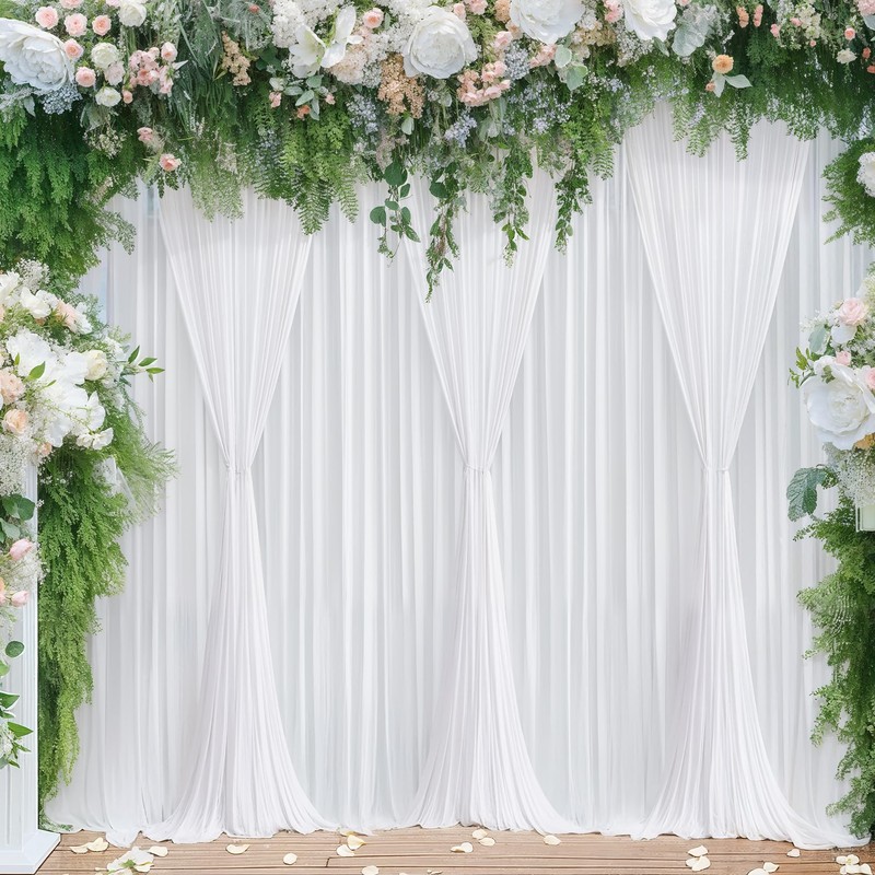 White Backdrop Curtains 6 Panels, 10 Feet Wrinkle-Free Polyester Photography