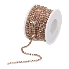 sourcing map 10 Yard 3mm Crystal Rhinestone Diamond Close Chain Trim Trimming Claw Cup Chain for Sewing, Crafts, DIY Jewelry Wedding Decorations Yellow Gems Yellow Base