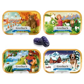 GRETHER'S Limited Edition Collectibles Sugarfree Blackcurrant Pastilles Remedy for Dry Mouth, Soothing Vocal Cords & Throat Relief, Promotes Healthy Voice, Gift for Singers, 4-Pack - 3.75 oz.