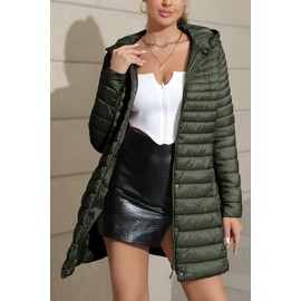 Bellivera Women's Puffer Jacket Quilted Lightweight Padding Hood Packable Bubble Coat 7148A DARKGREEN M