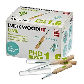 Tandex Woodi 25 Interdental Brushes - Lime PHD 1.6 ISO 5 - Pack of 1
