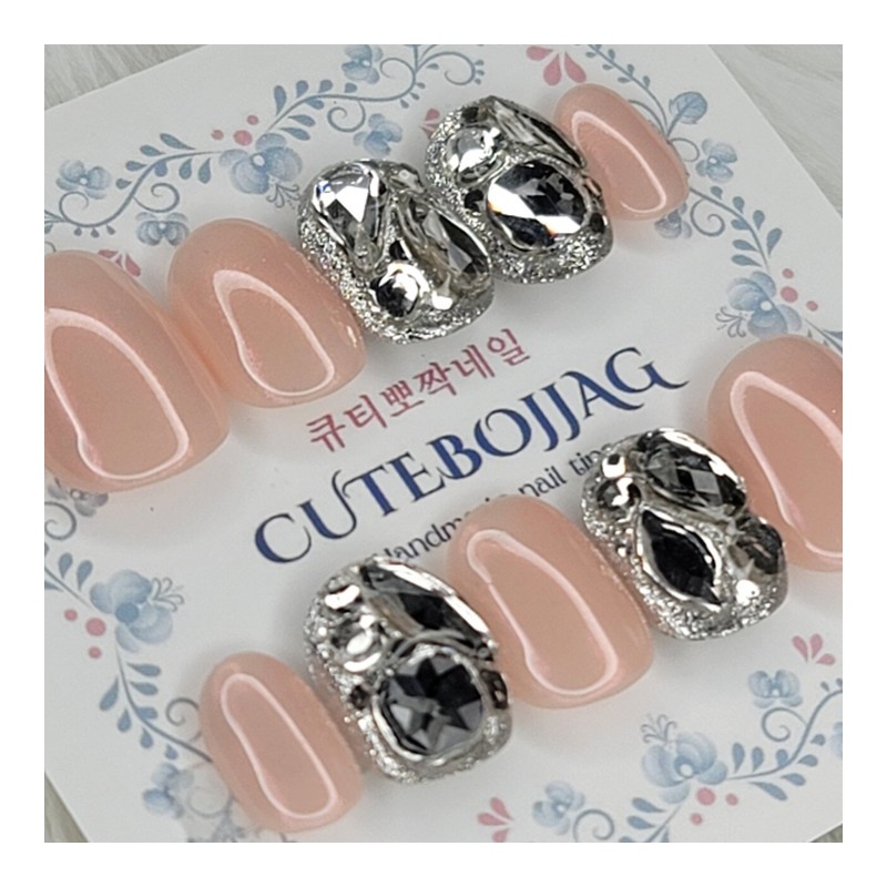 Pink Beam Full Parts Handmade Nail Tips - Oval M