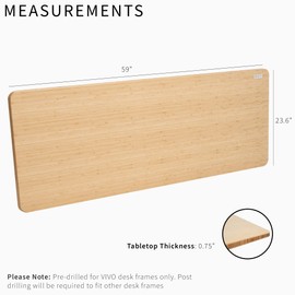 VIVO Bamboo 60 x 24 inch Universal Solid One-Piece Table Top for Standard and Sit to Stand Height Adjustable Home and Office Desk Frames, DESK-TOP60O
