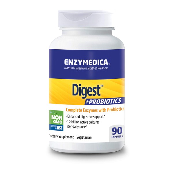 Enzymedica, Digest + Probiotics, Enzyme Support for Healthy Digestion and Relief from Occasional Gas, Bloating, and Indigestion, 1.2 Billion CFU, 90 Capsules (FFP)