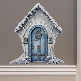 Christmas Village House Wall Sticker - Blue Snowy Winter Wonderland Door