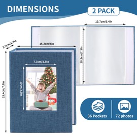 vivinin 2 Pack Photo Album 5x7, Linen Cover Photo Book, Small Photo Album Book for 36 Pockets Hold 72 Pictures, Picture Book for Photos Family Anniversaries Baby Vacations (Blue)