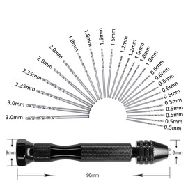 MAEXUS Hand Drill, Pin Vice, Micro Drill, 0.02 - 0.12 inches (0.5 - 3.0 mm), Drill Bit Set, Includes 25 Drills, Small Size, Manual Drilling, Noise, Precision DIY Tool (Set of 26)