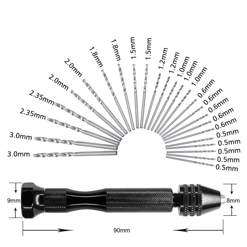 MAEXUS Hand Drill, Pin Vice, Micro Drill, 0.02 - 0.12