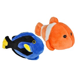 Set of 2 Cute Plush Fish - Blue Tang and Clownfish - Stuffed Animals- Adorable Mini Plushie Ocean Sealife Stuffie Orange Striped Fish
