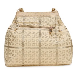 LONGING TO BUY Potli Bags for Women Embroidered Evening Purses with Gold Pearl Handle, Indian Women Potli Bags for Wedding, Golden-001