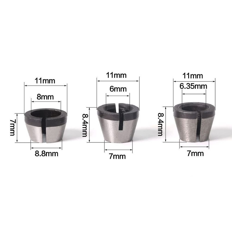 Saipe 6pcs High Precision Trimmer Collet Adapter 6mm 1/4" 8mm