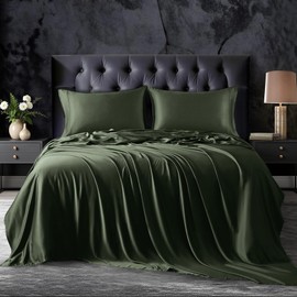 ONLYSET 18-24 Inch Extra Deep Pocket King Size Sheets Set, 100% Viscose Derived from Bamboo Sheets King Size Bed Sheets, 4Pcs Soft Forest Green Cooling Sheets for Hot Sleepers