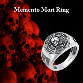 MEIDERBO Memento Mori Ring 925 Sterling Silver Gothic Skull Signet Rings Tree of Life for Men Stoic Jewelry Memento Vivere Gifts Size 9