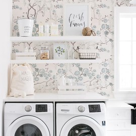 Orainege Floral Wallpaper Peel and Stick Wallpaper Blue Floral Contact Paper Peony Flower Wall Paper Self Adhesive Removable Wallpaper for Bedroom Bathroom Decorative 15.7"x118.1"