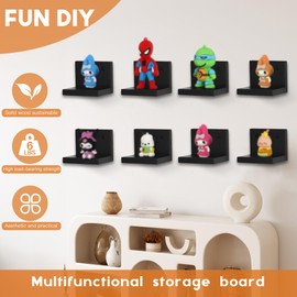 NIUBEST Small Floating Shelf for Wall Set of 6,Mini Shelves for Display Small Figurine,Plant,Collectibles,Small Wall Shelves for Bedroom Living Room Bathroom Kitchen Decor（Black）