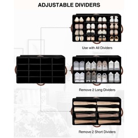 STO STO Shoe Organizer for Closet, Fits Up to 16 Pairs, XL Shoe Box Containers with Adjustable Dividers, Clear Cover Shoe Storage Bins, Stackable Space Saving Shoes Holder for Shoes and Boots, Black