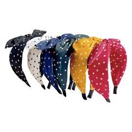 6 Pcs Polka Dot Bow Headbands Bunny Ear Knot Headband Bowknot Hair Band Vintage Knotted Head Bands Fashion Fabric Hairbands Retro Style Hair Accessories
