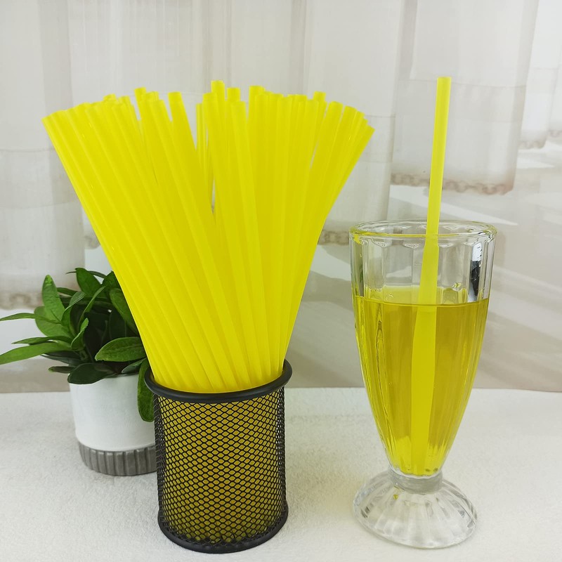 200PCS 10.2 Inches Disposable Decorative Yellow Plastic Straws for Birthday