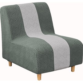 Lavish Cover Stretchy Jacquard Armless Chair Slipcover Accent Chair Cover for Living Room Chairs and Slipper Chairs(Green+LightGrey, Jacquard)