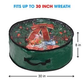 Propik Christmas Wreath Storage Bag 30" - Garland Holiday Container with Clear Window - Tear Resistant Fabric - 30" X 30" X 8" (Green)