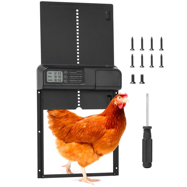 Umelee Automatische Hühnerklappe aus Aluminium, Batteriebetriebene Hühnerstalltür mit Timer &