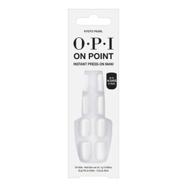 OPI On Point Kyoto Pearl | Short Round White Shimmer Satin Press On Nails | With Nail Glue | Long Lasting, Reusable, Non-damaging