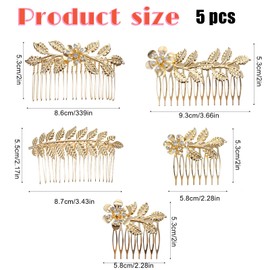 5 Stück Haarschmuck Hochzeit Kristall Blumen Haarklammern Retro Gold Steckkämme Braut Strasssteine Haarkamm zum Stecken Braut-Haarteil Goldene Haarkämme für Damen Brautjungfer