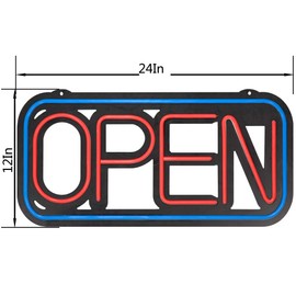 LED Neon Open Sign for Business 24x12In Large Size Blue Frame Red Letters 10 Flashing Modes with FR Wireless Remote Super Bright