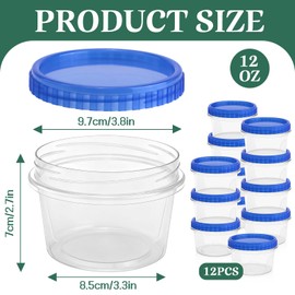 ISUSSER 12 Pack Freezer Containers with Screw On Lids, 12 Oz Stackable Reusable Plastic Storage Container, Airtight Plastic Food Storage Containers with Twist Top Lids for Food Soup Jello Sauce