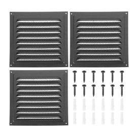 PATIKIL 8x8" Gable Vent Cover, 3 Pcs Exterior Wall Outlet Vent Cover HVAC Air Grille Louvered Screen Mesh for Kitchen Bathroom Ventilation, Black