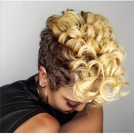 Short Curly Blonde Ombre Pixie Cut Wig With Dark Roots Synthetic Short Afro Curly Wigs for Women Ombre Blonde Wig with Darkroots Fake Hair Wig Curly Hairstyles (Ombre Blonde)