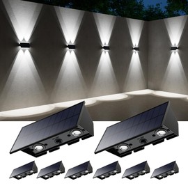 8 Pack Solar Powered Fence Lights Outdoor Up and Down Wall Mount LED Decorative Waterproof Lamps for Outside Patio, Backyard, House, Front Door, Auto On-Off Function for Energy Saving (Cool White)