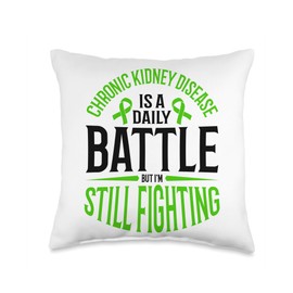 CKD Awareness Month Support Green Ribbon Chronic Kidney Disease is A Daily Battle CKD Survivor Throw Pillow, 16x16, Multicolor
