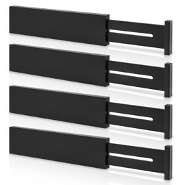 4 Pack Bamboo Drawer Dividers, Adjustable Length from 12 Inch to 17 Inch, Expandable Kitchen Drawer Organizer, Drawer Organization Separators for Clothes, Kitchen, Bedroom, Dresser, Office (Black)