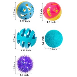 DIYUQISHI 6-Pack Cat Toy Balls, 4 Bell Balls with Star and Paw Print Designs, 1 Sparkle Ball, 1 Fuzzy Ball, Interactive Cat Toys for Indoor Cats, Kitten Toys for Self Play and Exercise (1.5'')