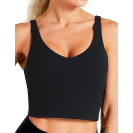 Dragon Fit Sujetador deportivo para mujer, brasier acolchado largo para yoga, camiseta sin mangas para entrenamiento y correr, Negro, S