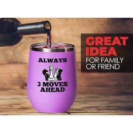 Chess Lover Pink Wine Tumbler 12oz - Always 3 moves ahead - Chess Board Strategy Game Chess Pieces Wood Chess Gifts Horse Knight